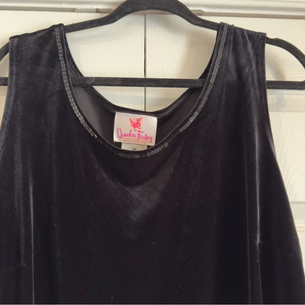 Quacker Factory Velvet Velour 2 Piece Cardigan And Tank Set Black Women Size 1X